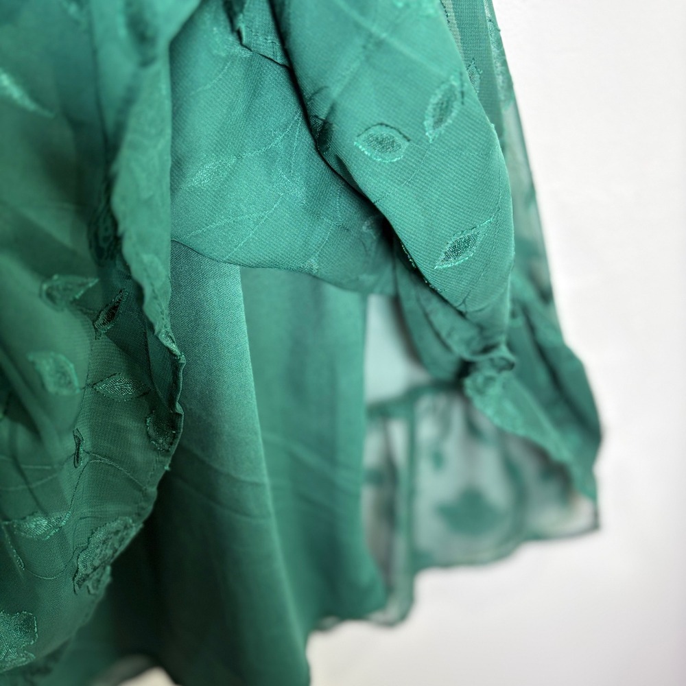 Mary & Mo Mini Dress Womens XL Green NWT Rose Jacquard Puff Sleeve Ruffle Boho - Picture 6 of 6